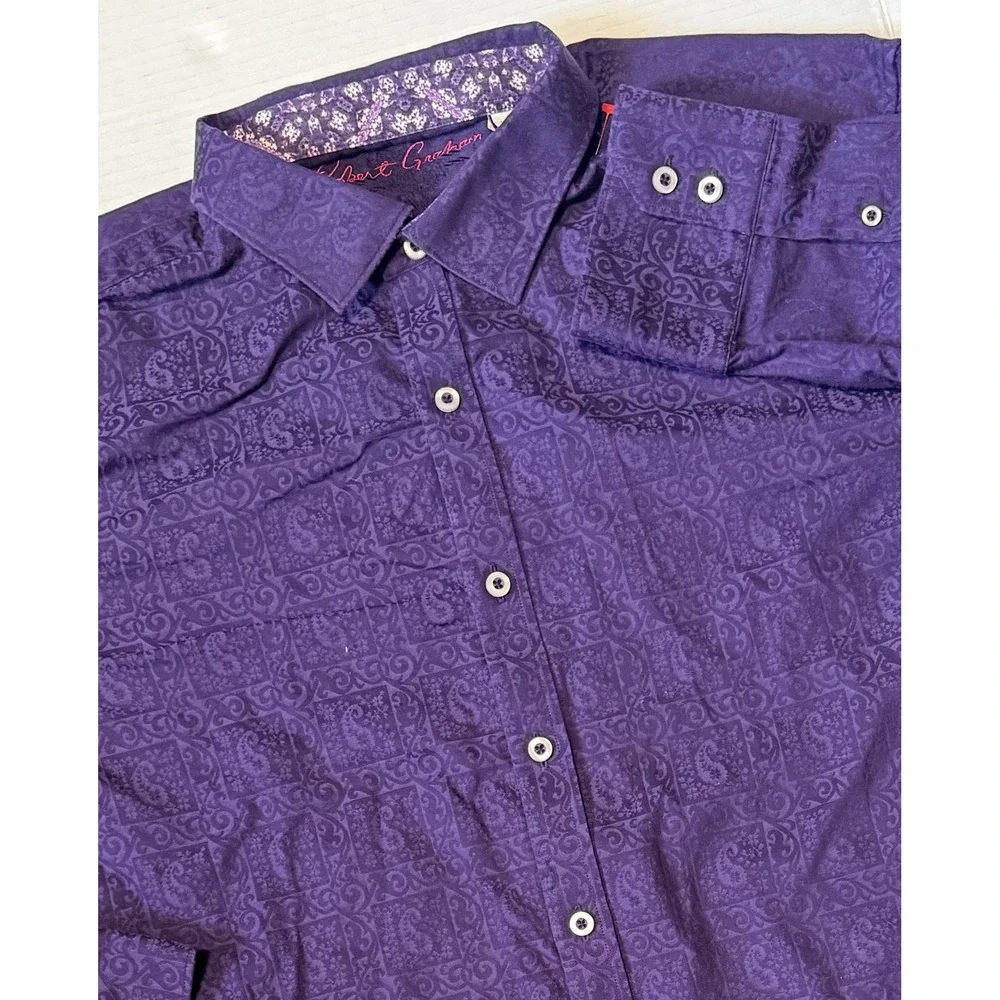 ROBERT GRAHAM - Men's Shirt - Purple Paisley Jacquard Long Sleeve Button - 2XL